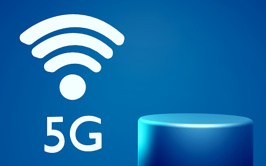 5G wifi technology concept. 5G wifi and empty product presentation pedestal podium platform on the colored background