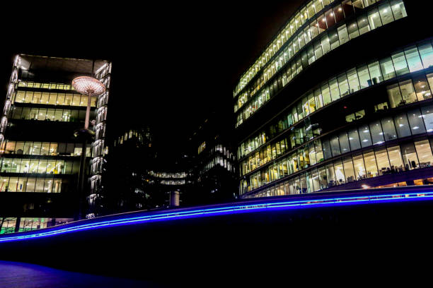 Lights of the London Riverside on a night walk stock photo