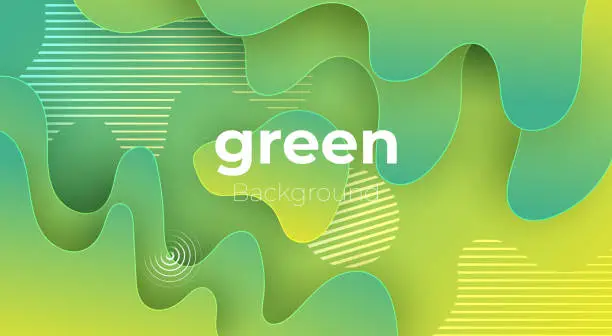 Vector illustration of Modern green gradient liquid papercut layers wave background design background poster