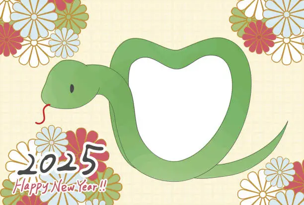 Vector illustration of This is a photo frame New Year's postcard illustration for the year of the snake, 2025.