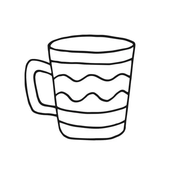 Vector illustration of Hand drawn cup mug. Cup in doodle style. Vector illustration isolated on white background.