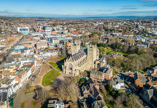 Exeter Cathedral and wider city in Devon