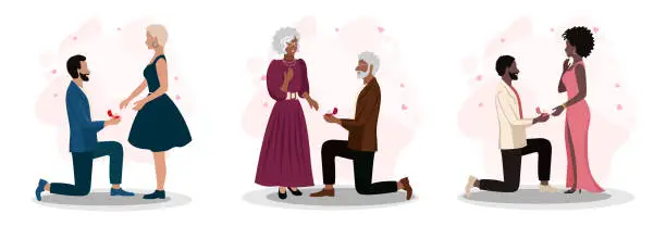 Vector illustration of marriage proposal set