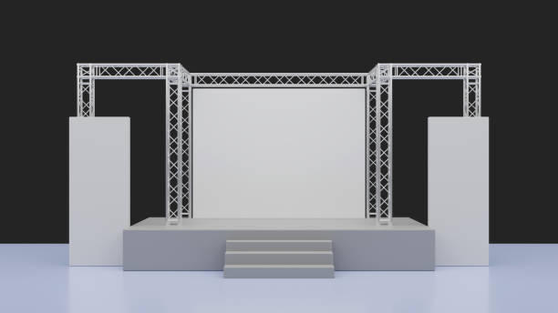 istock 3D rendering of Simple stage and truss construction on black background, Business presentation 1470452147