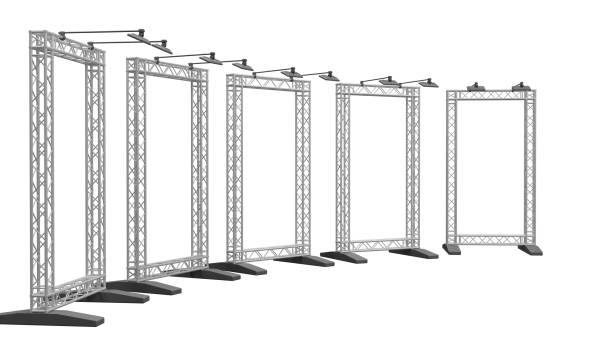 istock 3D rendering of Aluminum truss frames with hanging light on isolated white, Clipping path 1470452160