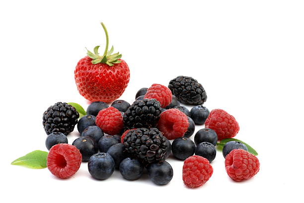 istock Mixed berries - strawberries, blackberries, blueberries and raspberries on white 147045565