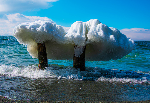 ice formations on the coast of Lake Sevan