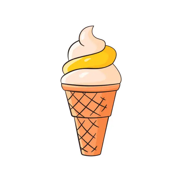 Vector illustration of Ice cream in waffle. Vector illustration. Cartoon