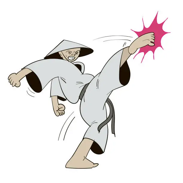 Vector illustration of Chinese Man Kicking