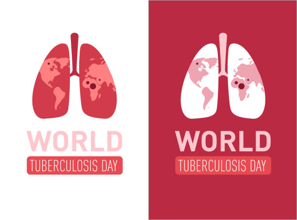 Tuberculosis disease concept. Vector flat healthcare illustration. World day vertical banner template set. Lungs with map pattern on white, red background. Design element for health care, pulmonology vector art illustration
