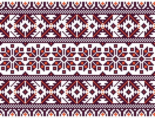 Vector illustration of Vector illustration of Ukrainian folk seamless pattern ornament. Ethnic ornament. Border element. Traditional Ukrainian, folk art knitted embroidery pattern - Vyshyvanka