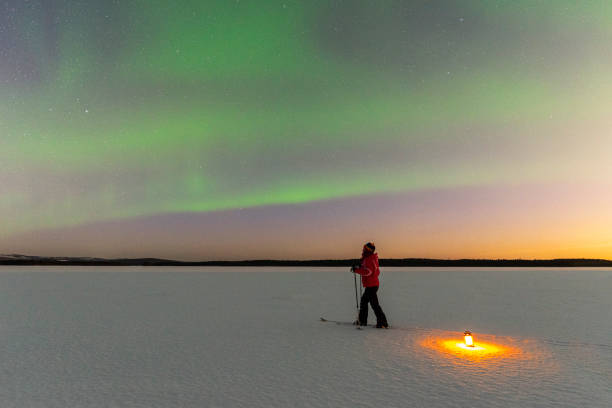 istock Skier under the northern lights (aurora borealis) 1470463195