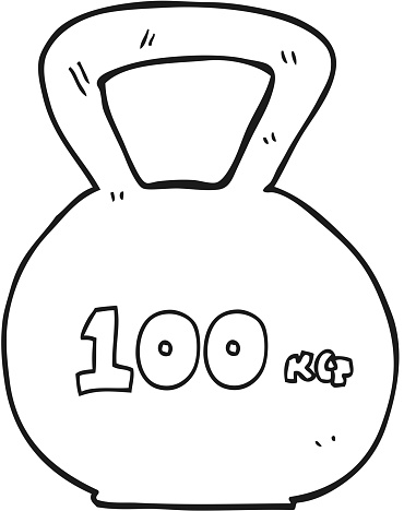 freehand drawn black and white cartoon 10kg kettle bell weight