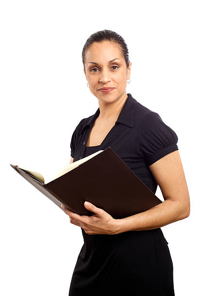 Woman with Leather Notebook stock photo