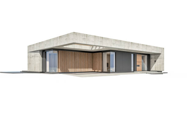 istock 3d rendering of new concrete house in modern style isolated on white 1470463713