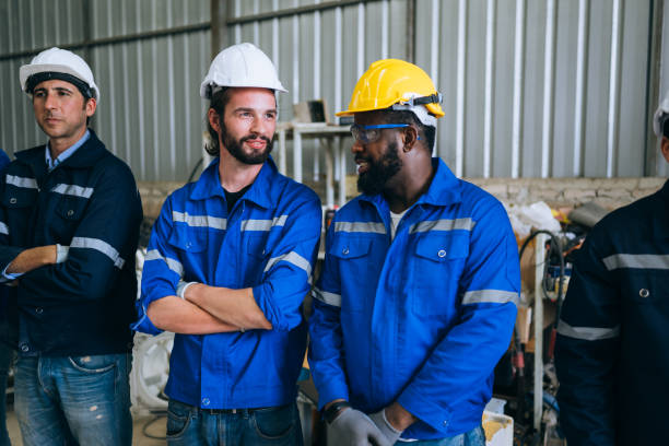 istock Group of confident worker team at factory 1470466551