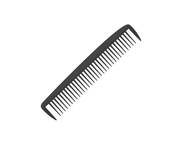 Vector illustration of Black plastic comb for styling and combing hair isolated on white background. Hair care, combing, styling. Hair Brush graphic icon. Barbershop symbols vector design and illustration.