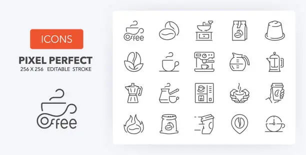 Vector illustration of coffee line icons 256 x 256