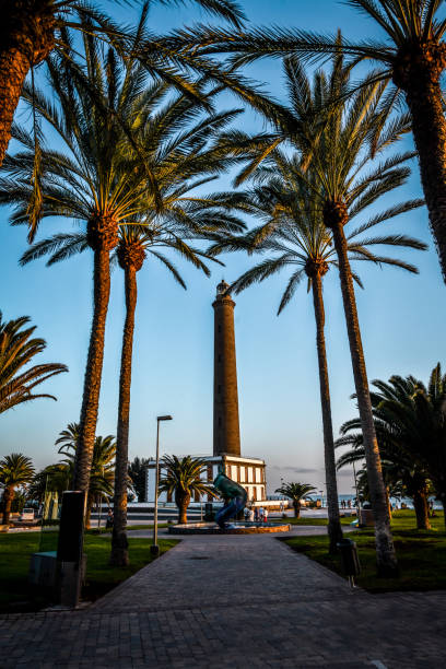 Beautiful Maspalomas Lighthouse At Dusk In Maspalomas Gran Canaria, Spain