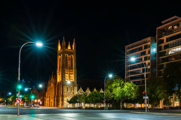 St. Francis Xavier's Catholic Cathedral in Adelaide CBD viewed from Victoria Square at night