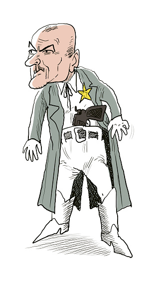 Cowboy Sheriff in Coat, Star Badge, Gun on Waist