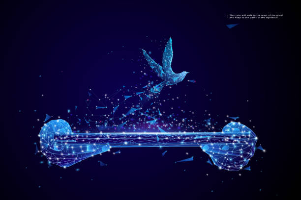 istock Wireframe Peace dove sign. International Peace Day, Low poly style design Geometric background. 1470475434