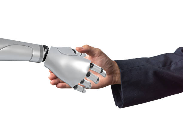 istock Robot handshake businessman on white background. artificial intelligence AI innovation futuristic modern technology. 1470475692
