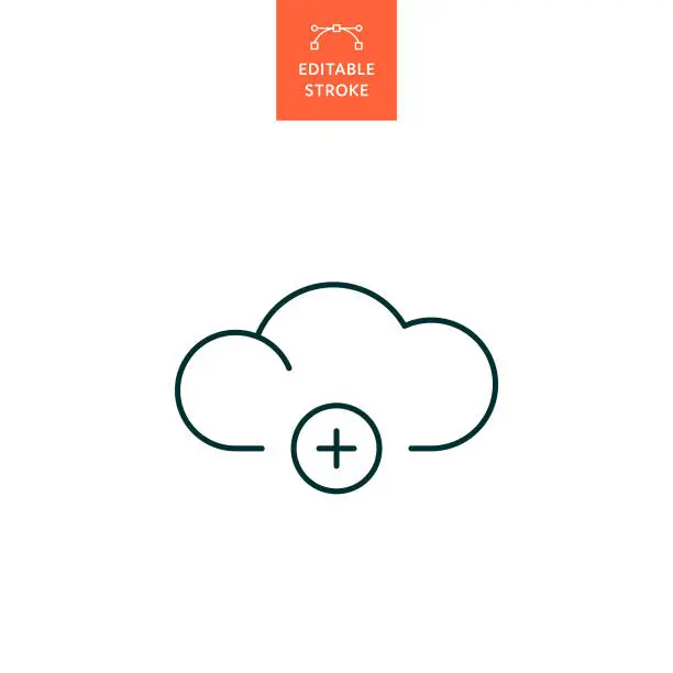 Vector illustration of Add to Cloud Computing Line Icon with Editable Stroke. The Icon is suitable for web design, mobile apps, UI, UX, and GUI design.