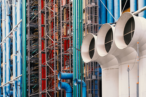 The Pompidou Art Center in Paris, France, known for its industrial functional appearance