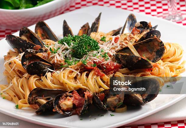 Gourmet Italian Seafood Dinner Stock Photo - Download Image Now - Animal Shell, Clam - Seafood, Crockery