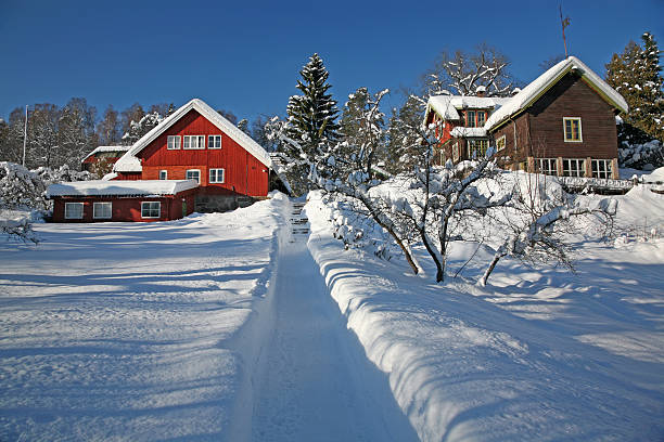 Old Farmhouse during Winter stock photo