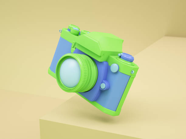 istock Minimalistic Old Retro Camera in Green and Blue Color 1470486081