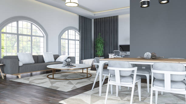 istock Modern Living Room with a Dining Table 1470486126
