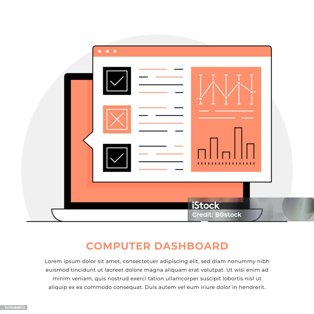 Computer Dashboard Vector Computer Dashboard Flat Design Thin Line Illustration Stock ...