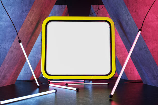 istock Blank Illuminated Mockup Billboard Screen  with Neon Lights 1470489082