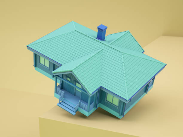 istock Minimalistic Retro House in Green and Blue Color 1470489362
