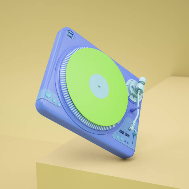 Minimalistic Retro DJ Turntable in Green and Blue Color. 3D Render