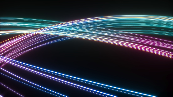 Speed motion on night,neon light wave motion,Abstract image of future technology concept,3d rendering