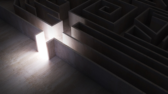 encountering enigmas and discovering,A maze of adventures,getting lost and finding a way out,3D rendering