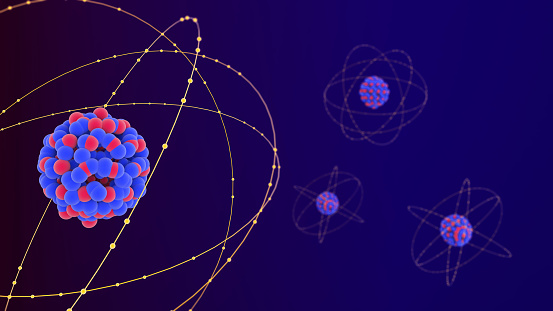 isolated glowing atom in the black background 3d rendering