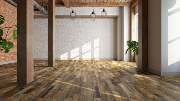 istock Cozy Unfurnsihed Room with Sunlight and Empty White Brick Wall 1470493844