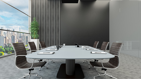 Modern Office Boardroom Interior. 3D Render