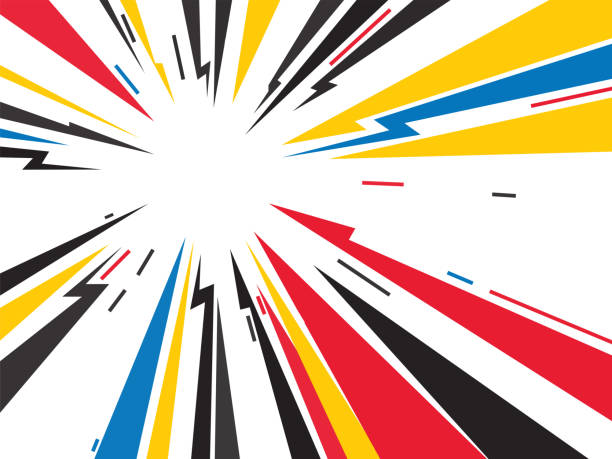 ilustraciones, imágenes clip art, dibujos animados e iconos de stock de colores de fondo de líneas de velocidad radial para cómics y publicidad en medios - superhéroe