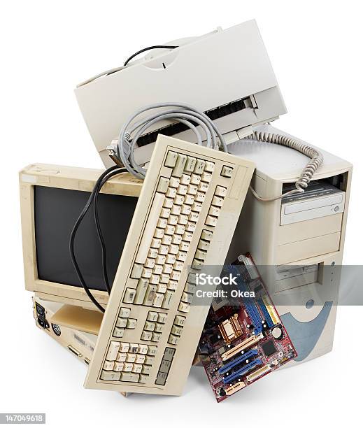 Pile Of Discarded Old Computer Equipment Stock Photo - Download Image Now - Old, Antique, CPU