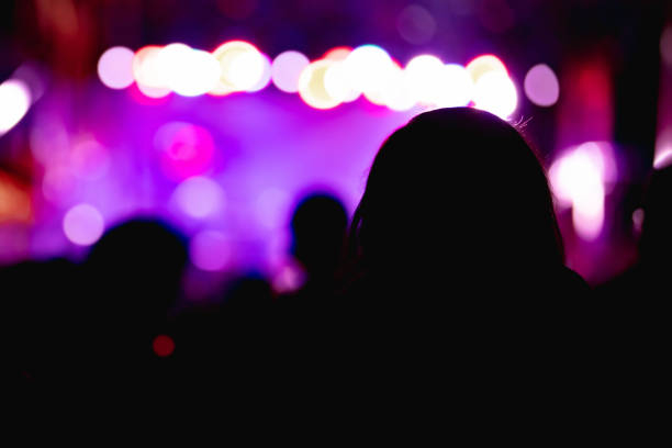 istock Silhouettes of concert crowd with stage lights 1470502097