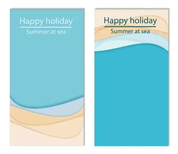 Vector illustration of Set of two pictures, summer abstract beach. Template for mobile versions, flyer, leaflet, invitation, booklet, holiday voucher, summer trip, seaside resort