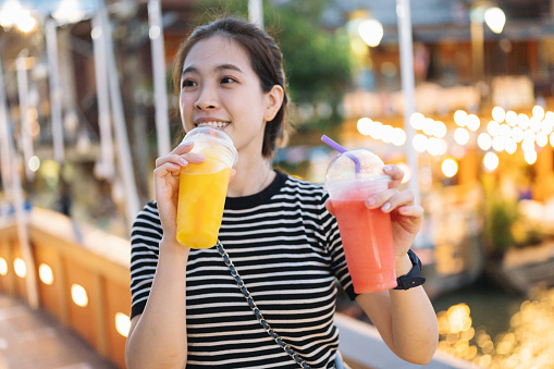 Asian enjoy summer drink juice plastic outdoor recycle