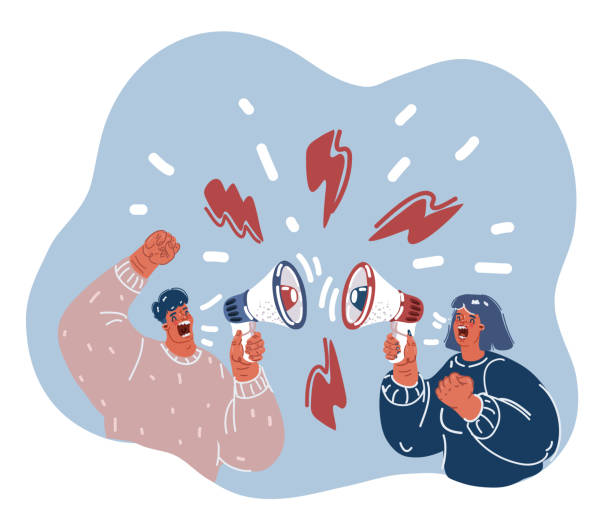 istock Vector illustration of Shouting people. sScreaming into megaphone. Communication, empowerment, rights, the struggle of strong women. 1470505197