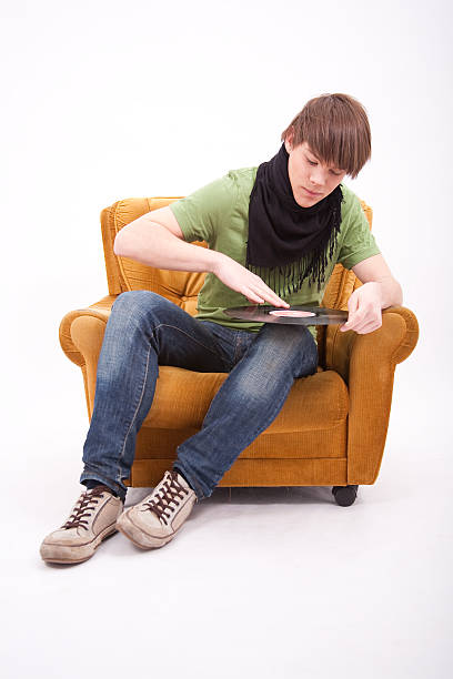 Teenager boy play DJ stock photo