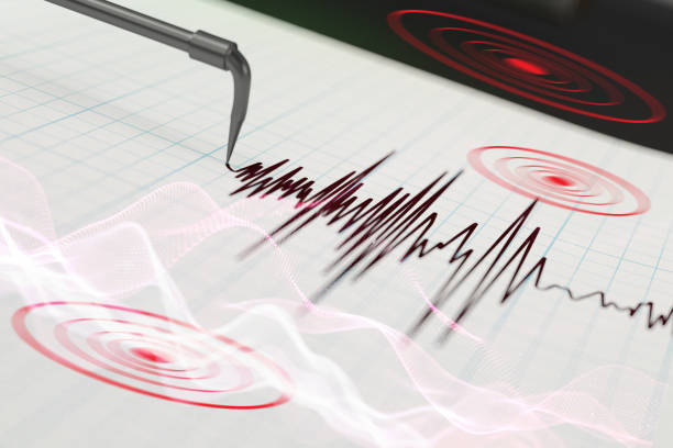 sismógrafo impresión de actividad sísmica después de un terremoto - aftershock fotografías e imágenes de stock